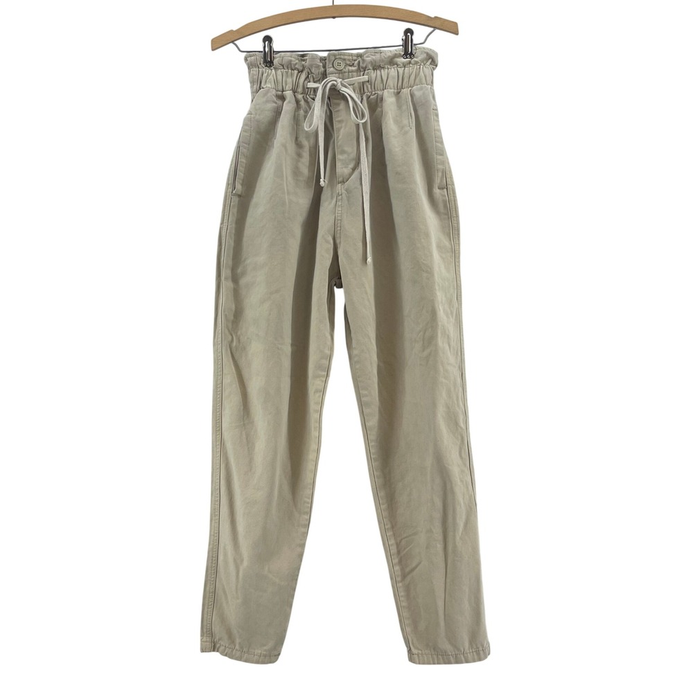 Paperbag Waist Canvas Pants Womens S Khaki Utility Drawstring Gorpcore Cotton
